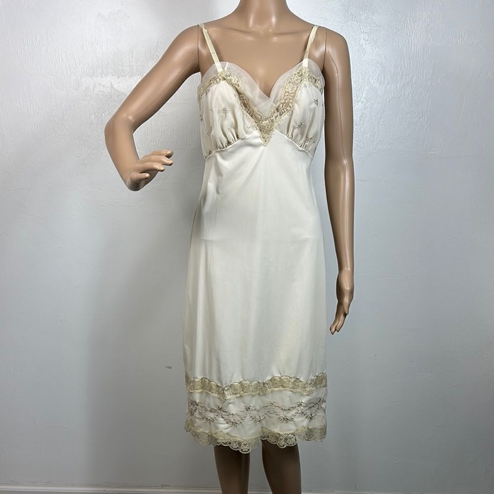 Van Raalte Suavette Vintage Cream Lace Trim Nightgown Slip Dress  S/M